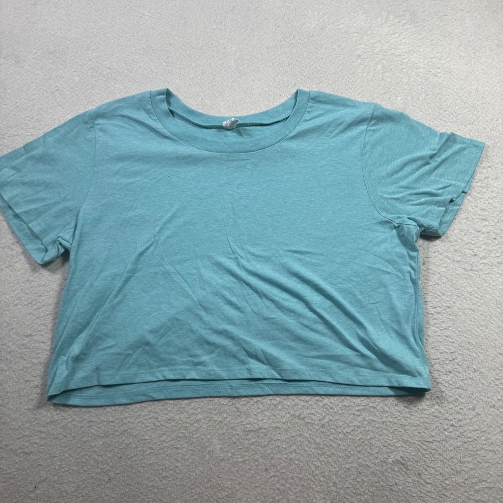 Unbranded Crop Top Women XL Turquoise Blue Good Short Sleeve Cotton Blend Casual